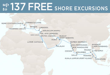 Regent Seven Seas Cruises Voyager 2014 Map April 8 May 18 2014 - 40 Days