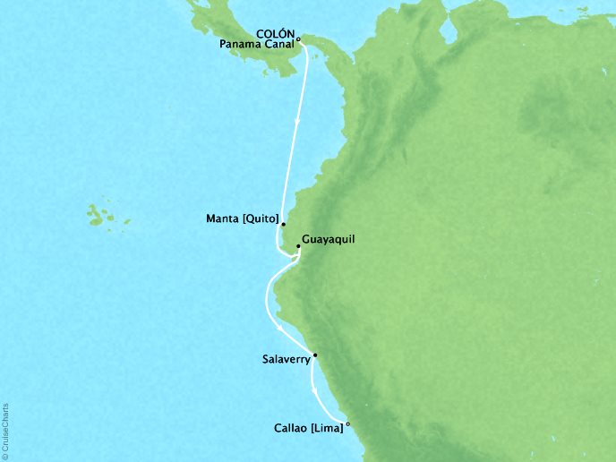Cruises Crystal Serenity Map Detail Colon, Panama to Lima (Callao), Peru January 22 February 8 2017 - 7 Days