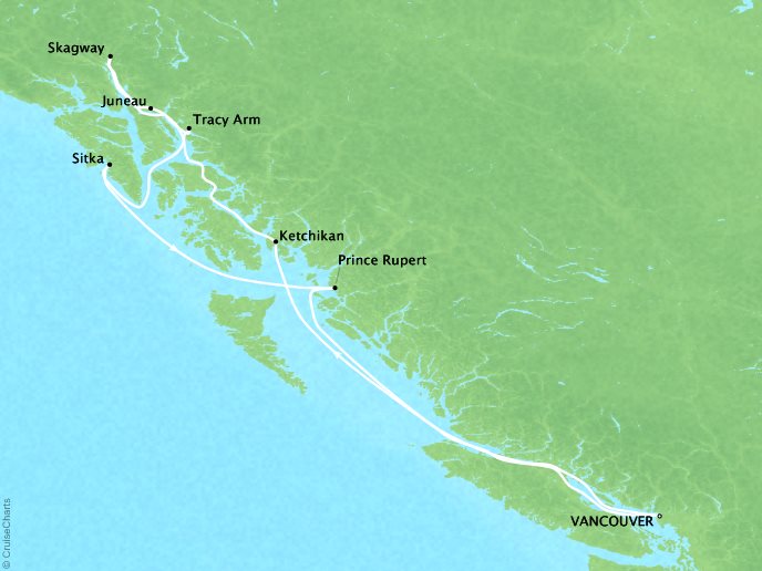 Cruises Crystal Serenity Map Detail Vancouver, Canada to Vancouver, Canada July 20-29 2017 - 9 Days