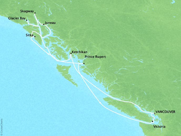 Cruises Crystal Serenity Map Detail Vancouver, Canada to Vancouver, Canada July 29 August 8 2017 - 10 Days