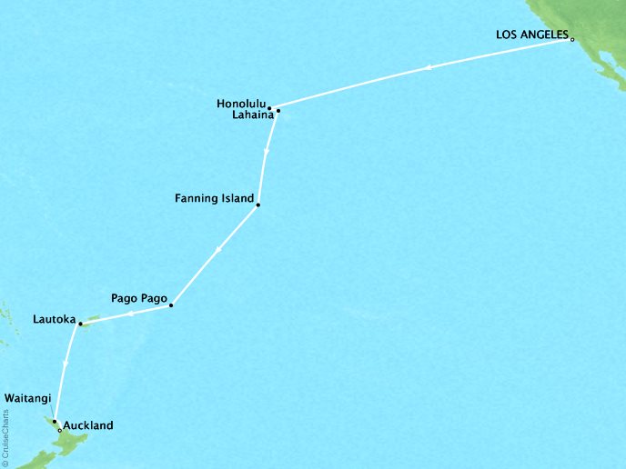 Cruises Crystal Serenity Map Detail Los Angeles, CA, United States to Auckland, New Zealand January 13 February 5 2019 - 23 Days