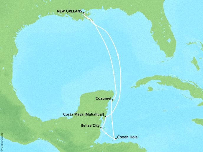 Cruises Crystal Symphony Map Detail New Orleans, LA, United States to New Orleans, LA, United States December 15-22 2018 - 7 Days