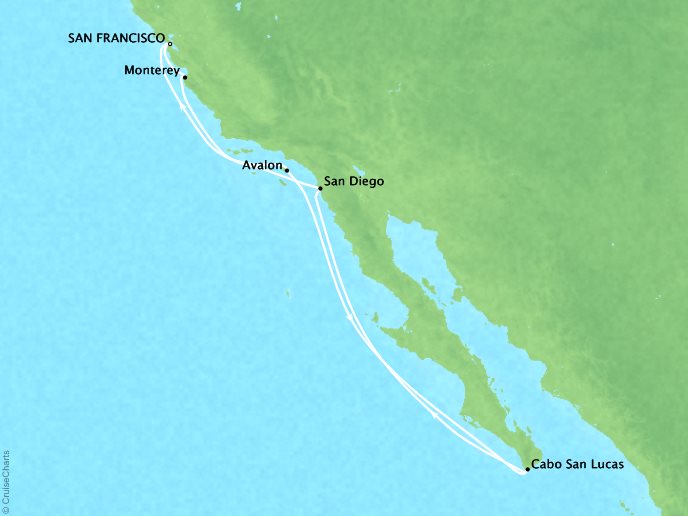 Cruises Crystal Symphony Map Detail ENancisco, CA, United States to San ENancisco, CA, United States July 31 August 10 2018 - 10 Days