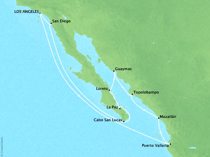 Cruises Crystal Symphony Map Detail Los Angeles, CA, United States to Los Angeles, CA, United States August 30 September 14 2019 - 14 Days
