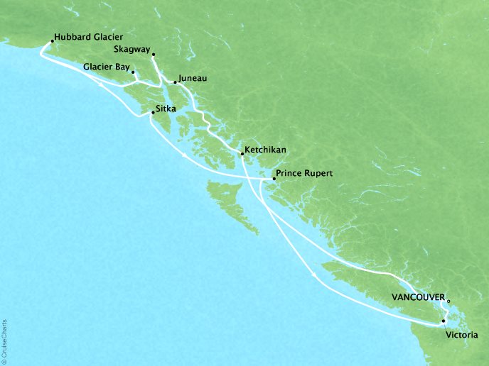 Cruises Crystal Symphony Map Detail Vancouver, Canada to Vancouver, Canada July 30 August 10 2019 - 11 Days