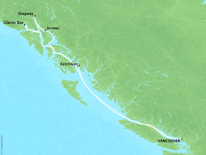 Cruises Crystal Symphony Map Detail Vancouver, Canada to Vancouver, Canada June 25 July 2 2019 - 7 Days