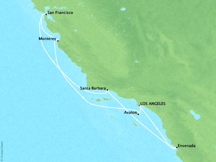 Cruises Crystal Symphony Map Detail Los Angeles, CA, United States to Los Angeles, CA, United States September 14-21 2019 - 7 Days