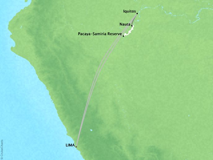 Around the World Private Jet Cruises Lindblad Expeditions Delfin 2 Map Detail Lima, Peru to Lima, Peru May 6-15 2023 - 9 Days