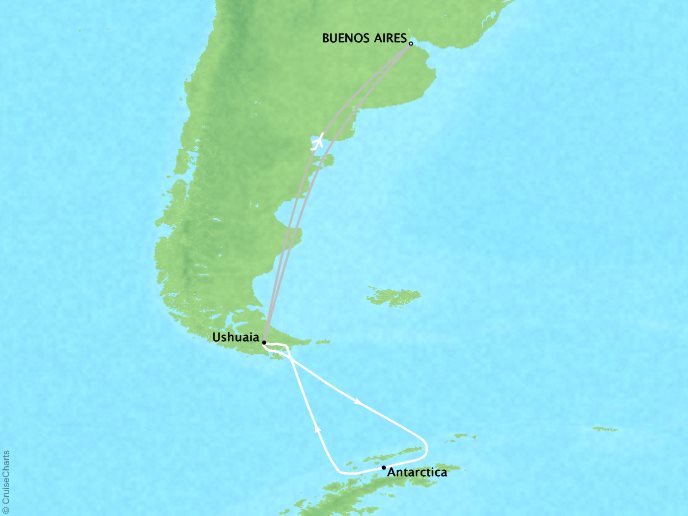 Around the World Private Jet Cruises Lindblad NG NG Explorer Map Detail Buenos Aires, Argentina to Buenos Aires, Argentina February 6-17 2023 - 11 Days
