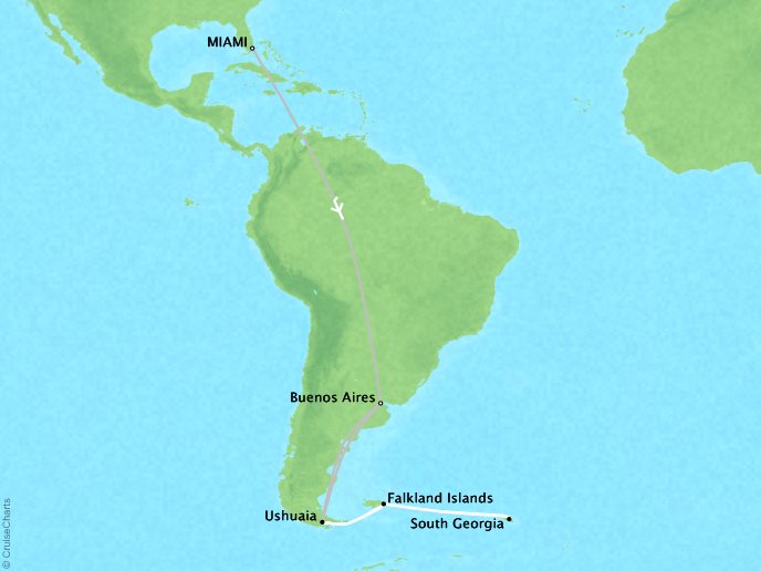 Around the World Private Jet Cruises Lindblad NG NG Explorer Map Detail Miami, FL, United States to Buenos Aires, Argentina March 7-24 2023 - 17 Days