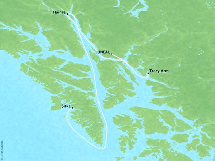 Around the World Private Jet Cruises Lindblad NG NG Sea Bird Map Detail Juneau, AK, United States to Sitka, AK, United States July 11-16 2023 - 5 Days