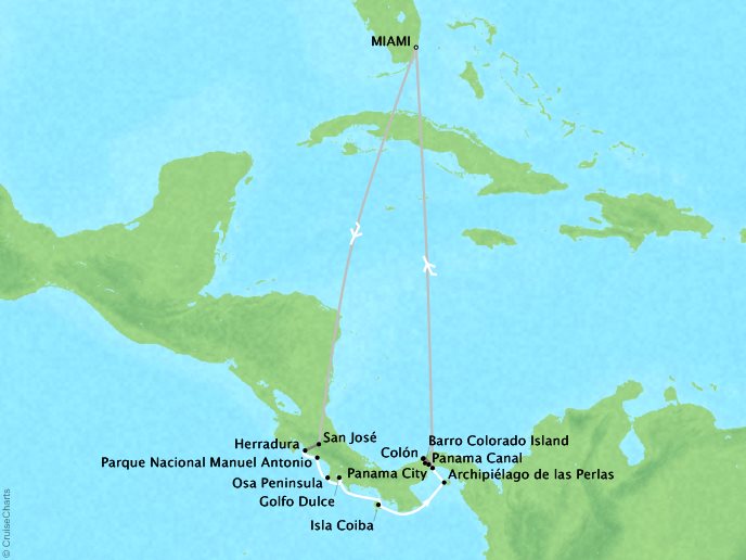 Around the World Private Jet Cruises Lindblad NG NG Sea Lion Map Detail Miami, FL, United States to Miami, FL, United States February 4-11 2023 - 7 Days