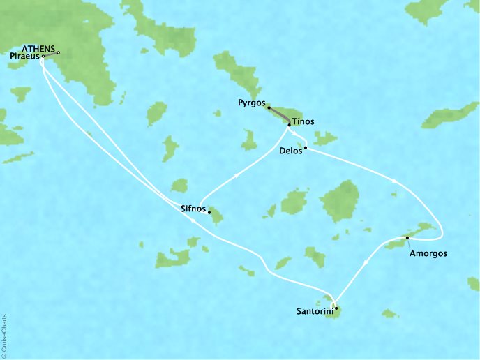 Around the World Private Jet Cruises Lindblad Expeditions Sea Cloud Map Detail Athens, Greece to Piraeus, Greece September 8-15 2018 - 7 Days