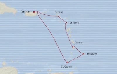 Cruises Oceania Insignia Map Detail San Juan, Puerto Rico to San Juan, Puerto Rico December 1-8 2017 - 7 Days