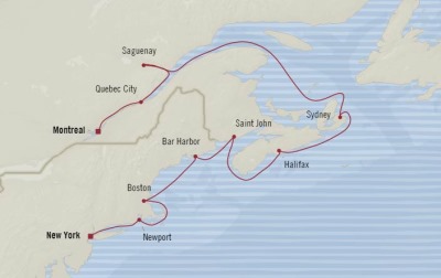 Cruises Oceania Insignia Map Detail New York, NY, United States to Montreal, Canada October 10-20 2017 - 10 Days