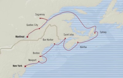 Cruises Oceania Insignia Map Detail New York, NY, United States to Montreal, Canada September 20-30 2017 - 10 Days