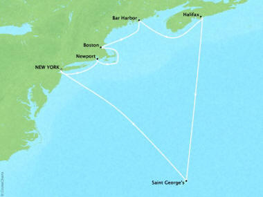 Cruises Oceania Insignia Map Detail New York, NY, United States to New York, NY, United States August 4-14 2018 - 10 Days