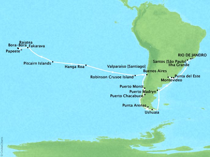 Cruises Oceania Marina Map Detail Rio De Janeiro, Brazil to Papeete, French Polynesia December 14 2018 January 21 2019 - 38 Days