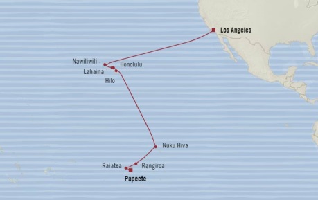 Cruises Oceania Insignia Map Detail Papeete, French Polynesia to Los Angeles, CA United States May 28 June 15 2018 - 18 Days