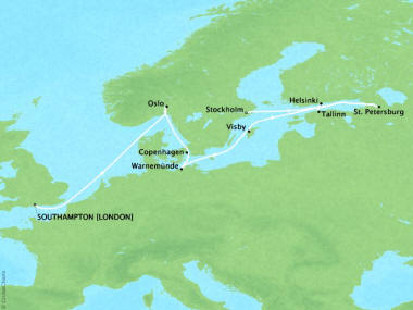 Cruises Oceania Marina Map Detail Southampton, United Kingdom to Stockholm, Sweden August 9-19 2018 - 10 Days