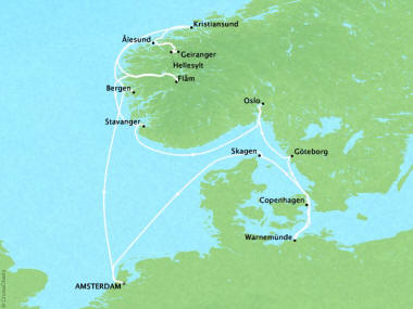 Cruises Oceania Marina Map Detail Amsterdam, Netherlands to Amsterdam, Netherlands July 14-28 2018 - 14 Days