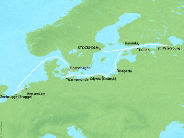 Cruises Oceania Marina Map Detail Stockholm, Sweden to Amsterdam, Netherlands July 2-14 2018 - 12 Days