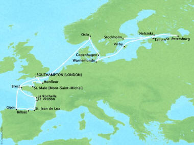 Cruises Oceania Marina Map Detail Southampton, United Kingdom to Stockholm, Sweden May 23 June 12 2018 - 20 Days