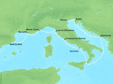 Cruises Oceania Marina Map Detail Barcelona, Spain to Venice, Italy October 16-26 2018 - 10 Days