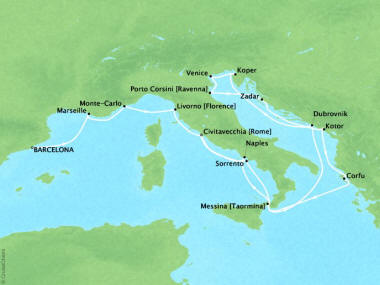 Cruises Oceania Marina Map Detail Barcelona, Spain to Civitavecchia, Italy October 16 November 2 2018 - 17 Days