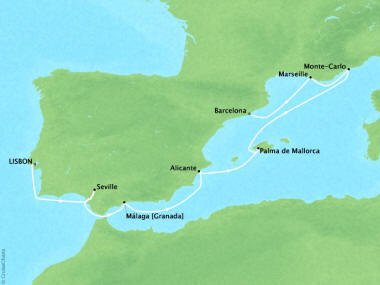 Cruises Oceania Marina Map Detail Lisbon, Portugal to Barcelona, Spain October 9-16 2018 - 7 Days