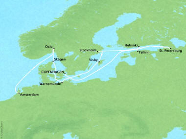 Cruises Oceania Marina Map Detail Copenhagen, Denmark to Amsterdam, Netherlands September 15-27 2018 - 12 Days