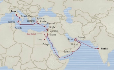 Cruises Oceania Nautica Map Detail Mumbai, India to Civitavecchia, Italy April 29 May 27 2018 - 28 Days