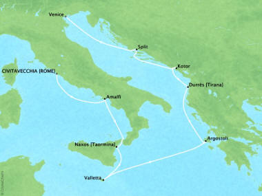 Cruises Oceania Nautica Map Detail Civitavecchia, Italy to Venice, Italy October 27 November 6 2018 - 10 Days