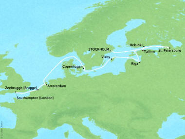 Cruises Oceania Nautica Map Detail Stockholm, Sweden to Southampton, United Kingdom September 2-14 2018 - 12 Days