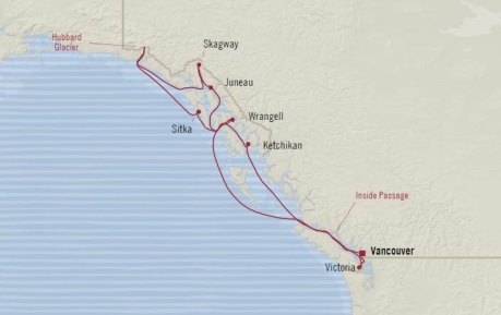 Cruises Oceania Regatta Map Detail Vancouver, Canada to Vancouver, Canada August 31 September 10 2017 - 10 Days