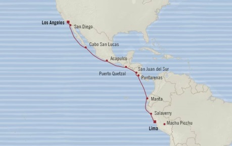 Cruises Oceania Regatta Map Detail Callao, Peru to Los Angeles, CA, United States December 1-15 2017 - 14 Days