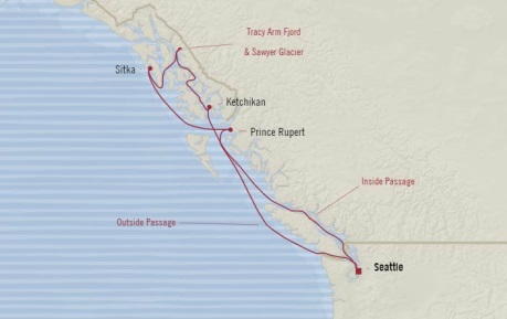 Cruises Oceania Regatta Map Detail Seattle, WA, United States to Seattle, WA, United States July 14-21 2017 - 7 Days