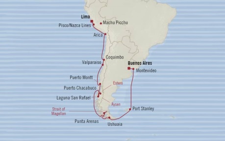 Cruises Oceania Regatta Map Detail Buenos Aires, Argentina to Callao, Peru November 10 December 1 2017 - 21 Days
