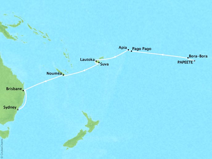 Cruises Oceania Regatta Map Detail Papeete, French Polynesia to Sydney, Australia November 27 December 13 2018 - 16 Days
