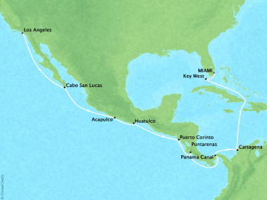 Cruises Oceania Regatta Map Detail Miami, FL, United States to Los Angeles, CA, United States October 26 November 11 2018 - 16 Days