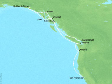 Cruises Oceania Regatta Map Detail Vancouver, Canada to San Francisco, CA, United States September 27 October 8 2018 - 11 Days