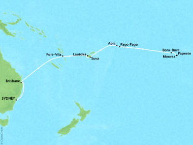 Cruises Oceania Regatta Map Detail Sydney, Australia to Papeete, French Polynesia March 1-16 2019 - 15 Days