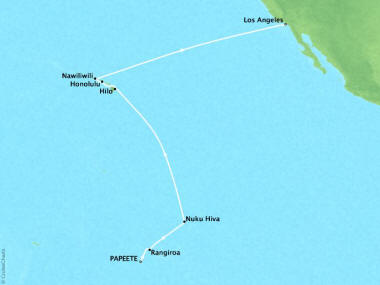 Cruises Oceania Regatta Map Detail Papeete, French Polynesia to Los Angeles, CA, United States March 16 April 1 2019 - 15 Days