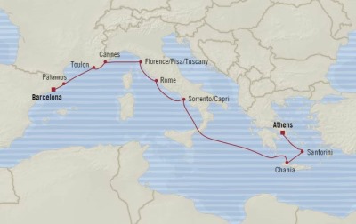 Cruises Oceania Riviera Map Detail Barcelona, Spain to Piraeus, Greece August 22 September 1 2017 - 10 Days