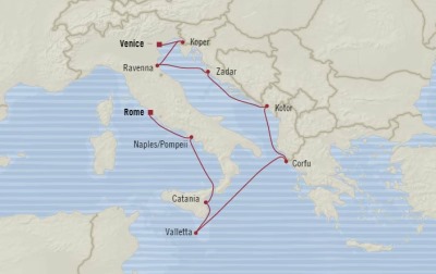Cruises Oceania Riviera Map Detail Venice, Italy to Civitavecchia, Italy September 29 October 8 2017 - 9 Days