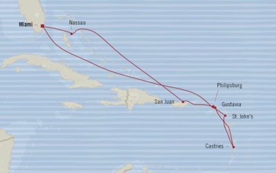 Cruises Oceania Riviera Map Detail Miami, FL, United States to Miami, FL, United States February 16-26 2018 - 10 Days