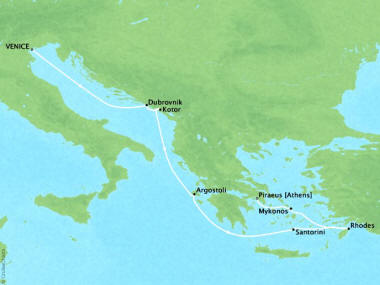 Cruises Oceania Riviera Map Detail Venice, Italy to Piraeus, Greece July 4-12 2018 - 8 Days