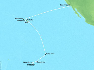 Cruises Oceania Riviera Map Detail Papeete, French Polynesia to Los Angeles, CA, United States March 19 April 6 2018 - 18 Days
