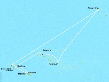 Cruises Oceania Riviera Map Detail Papeete, French Polynesia to Papeete, French Polynesia March 7-19 2018 - 12 Days
