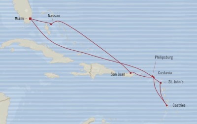 Cruises Oceania Riviera Map Detail Miami, FL, United States to Miami, FL, United States March 8-18 2018 - 10 Days